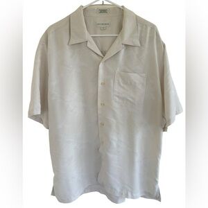Cutter & Buck Men's Ivory Button Down‎ Shirt with Floral Detail Size Large